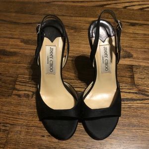 Designer-Jimmy Choo Sling Back Black Satin Heels